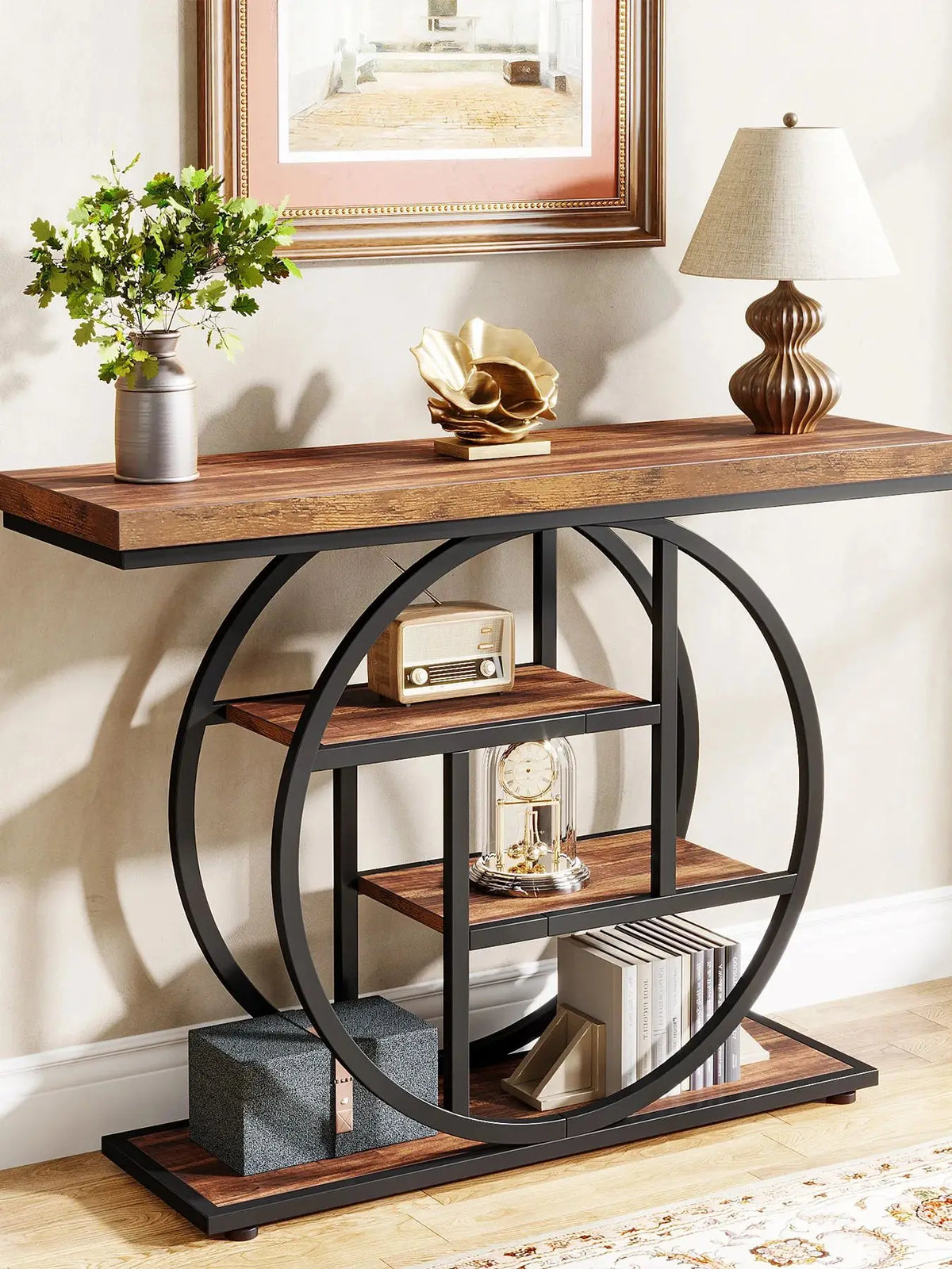 Industrial Console Table with Storage Tiers - BaseMaxCore