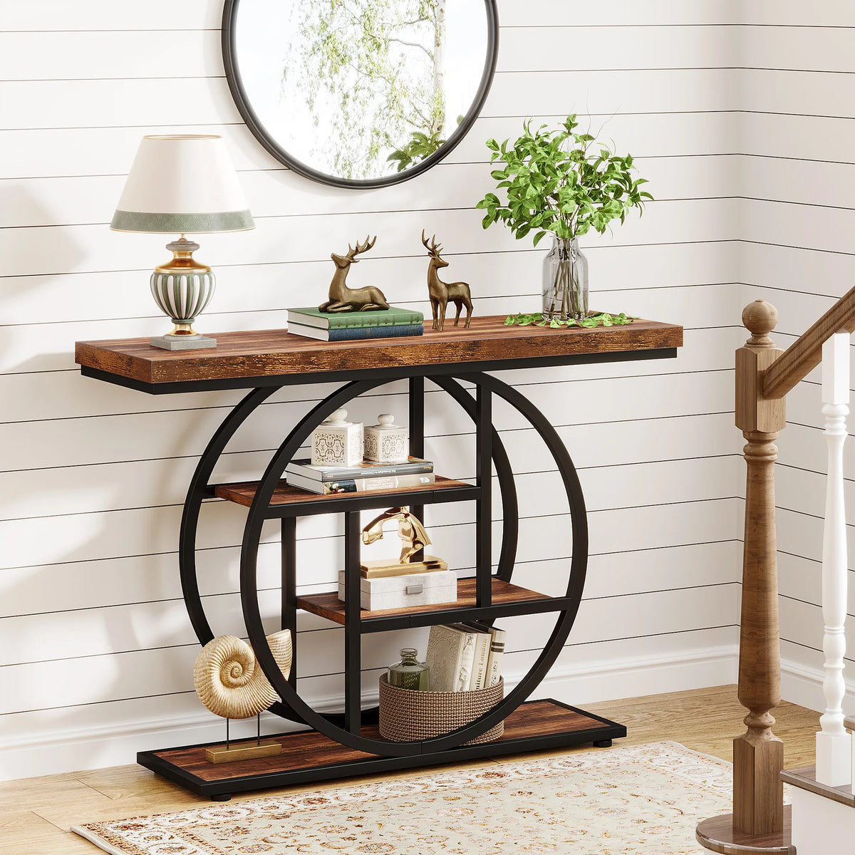 Industrial Console Table with Storage Tiers - BaseMaxCore