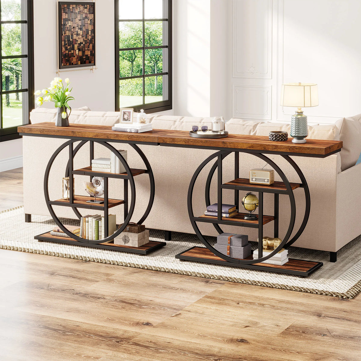 Industrial Console Table with Storage Tiers - BaseMaxCore