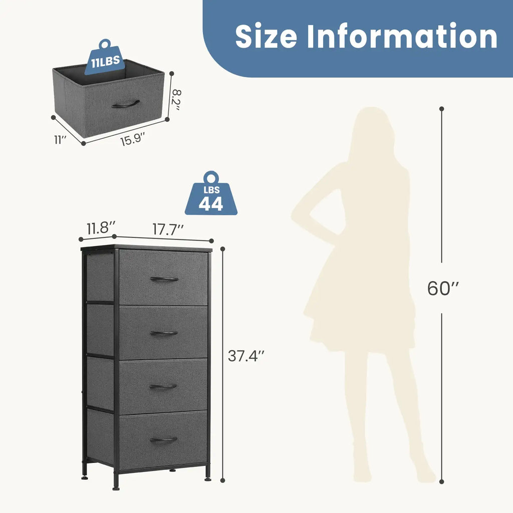 JHK 4-Drawer Fabric Dresser with Steel Frame - BaseMaxCore