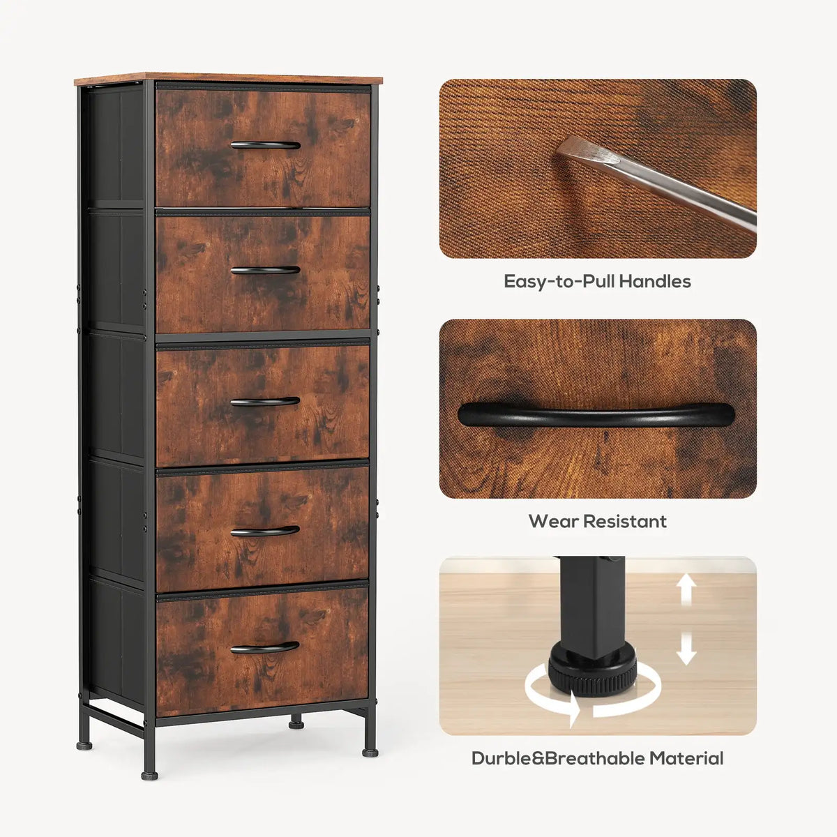 JHK 48" Dresser with 5 Fabric Drawers - BaseMaxCore