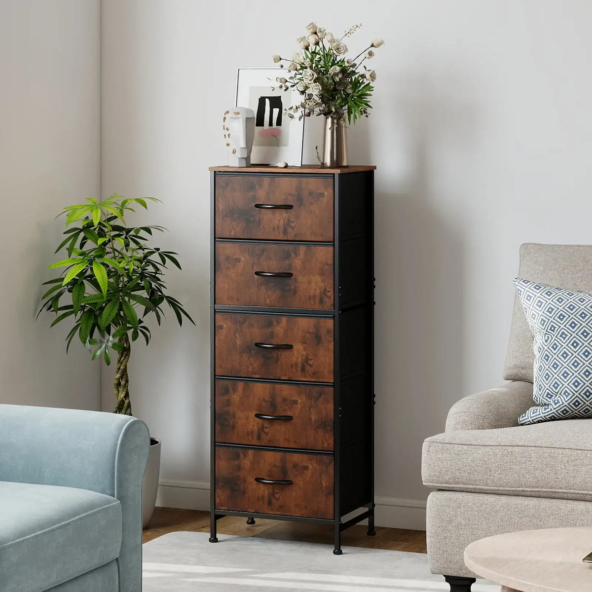 JHK 48" Dresser with 5 Fabric Drawers - BaseMaxCore