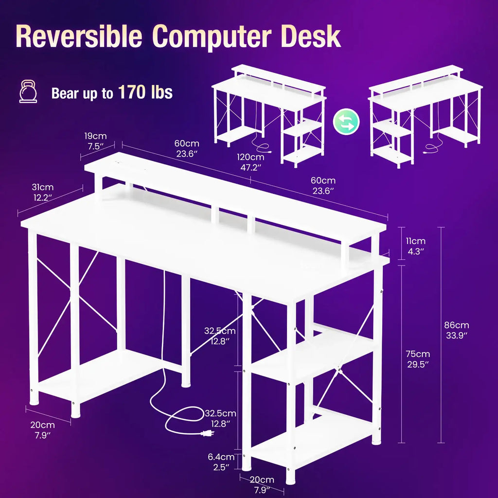 JHK 48" RGB Gaming & Office Desk with Drawers - BaseMaxCore