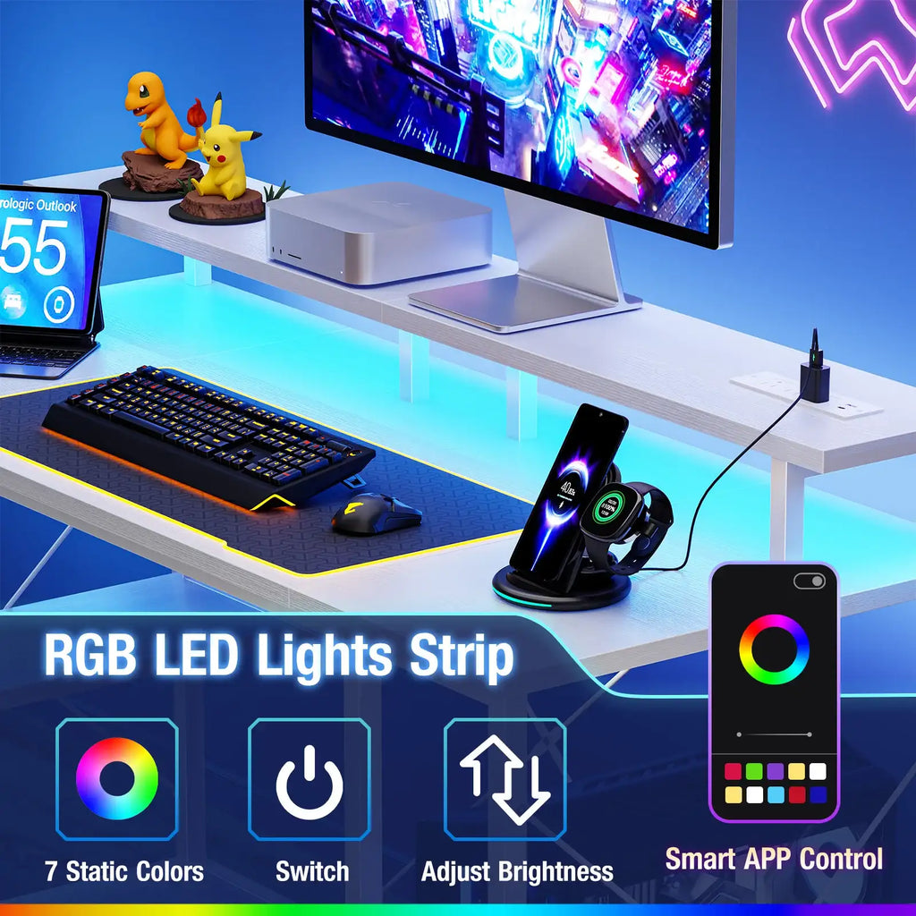 JHK 48" RGB Gaming & Office Desk with Drawers - BaseMaxCore