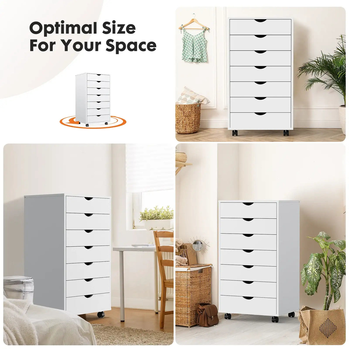 JHK 7-Drawer Rolling Storage Cabinet with Wheels - BaseMaxCore