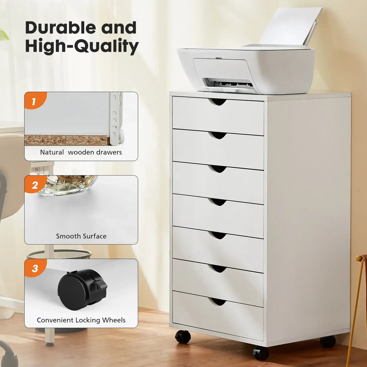 JHK 7-Drawer Rolling Storage Cabinet with Wheels - BaseMaxCore