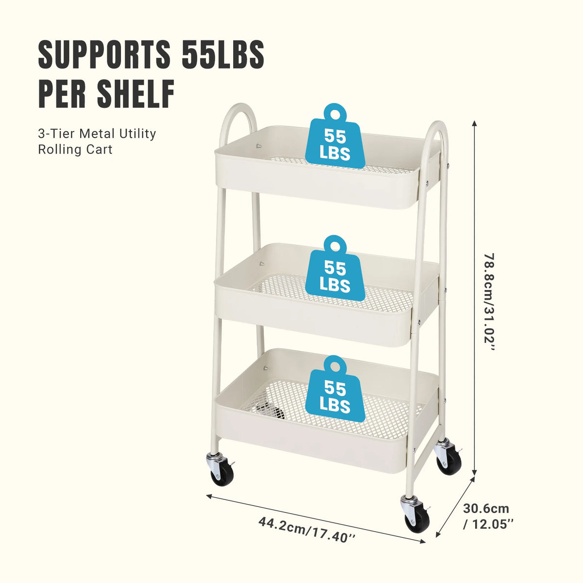 JHK Metal Rolling Storage Cart - BaseMaxCore