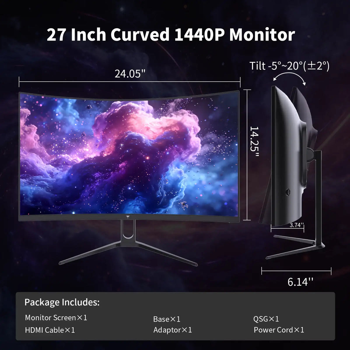 KTC 27" Curved QHD 144Hz Gaming Monitor - BaseMaxCore