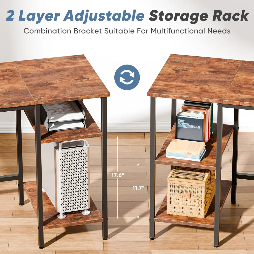 L-Shaped Computer Desk 62" with Drawers & Charging Station - BaseMaxCore