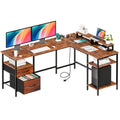 L-Shaped Computer Desk 62" with Drawers & Charging Station - BaseMaxCore