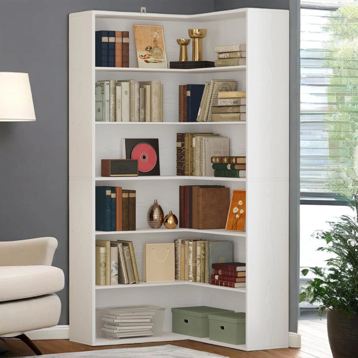 L-Shaped Corner Bookshelf with Baffles - BaseMaxCore