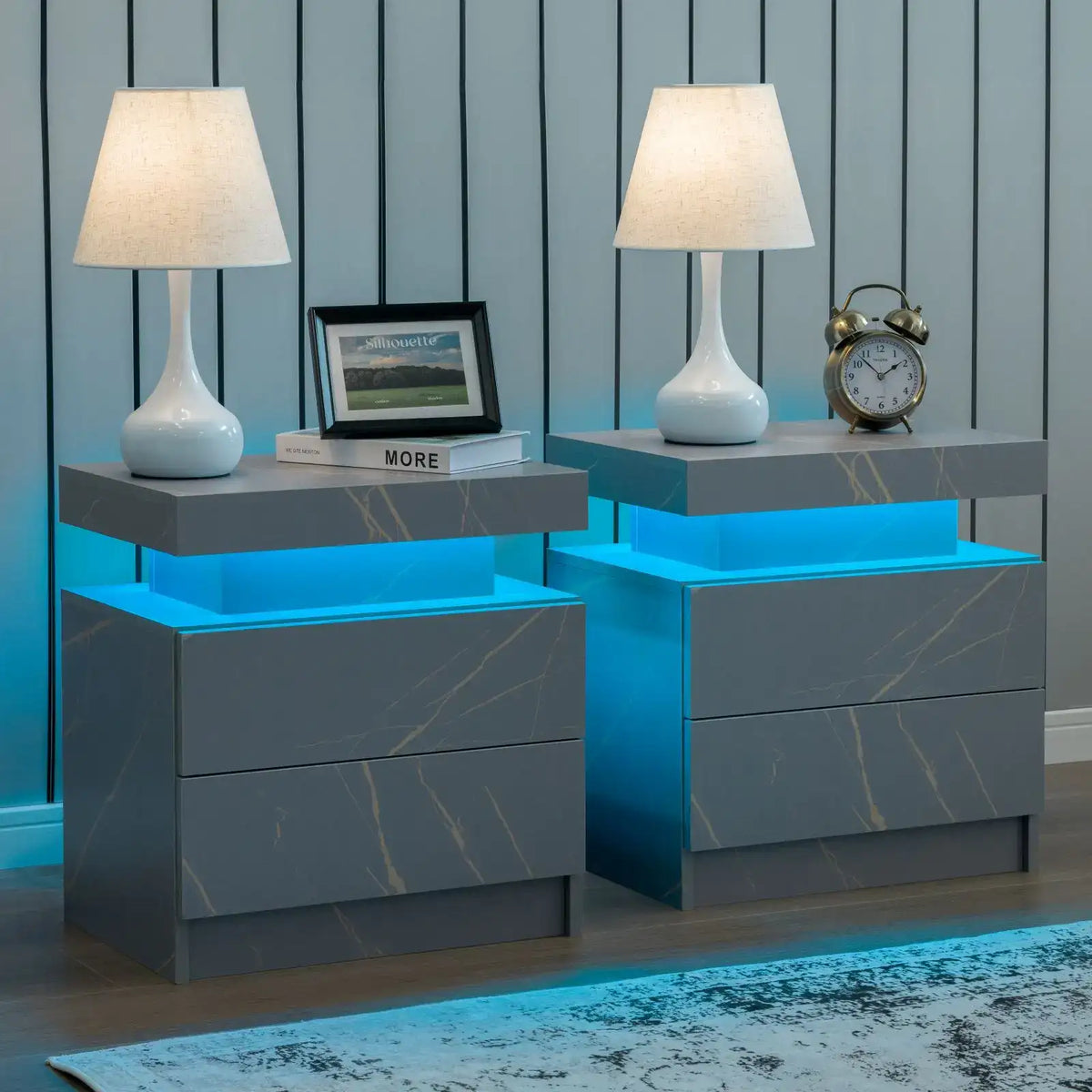 LED Nightstand Set of 2 with 2 Drawers - BaseMaxCore