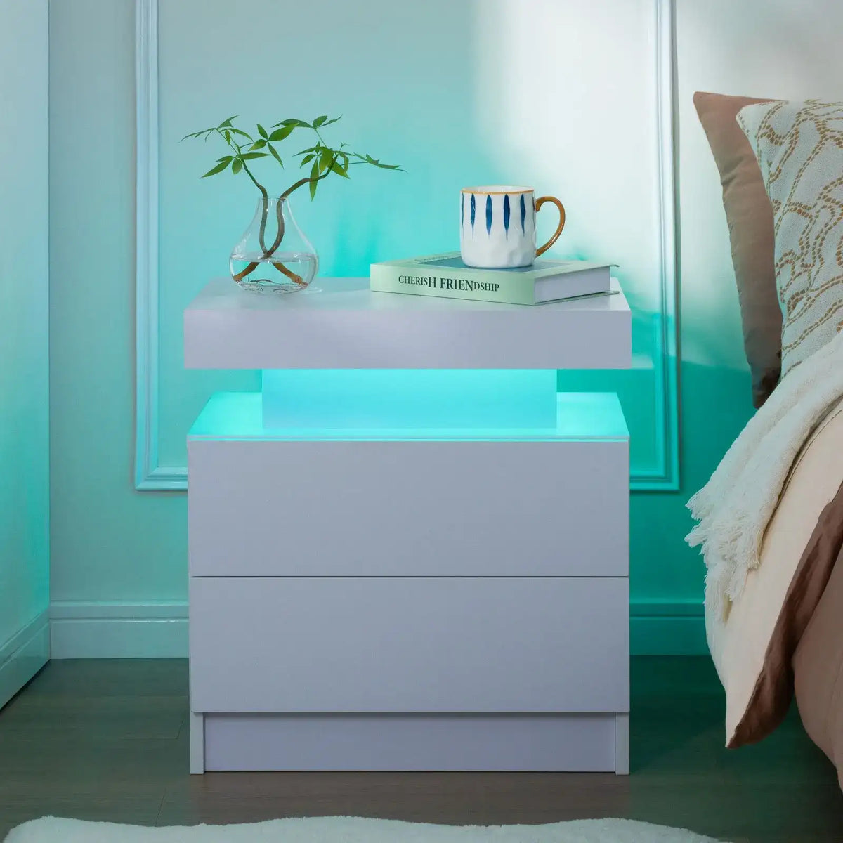 LED Nightstand Set of 2 with 2 Drawers - BaseMaxCore