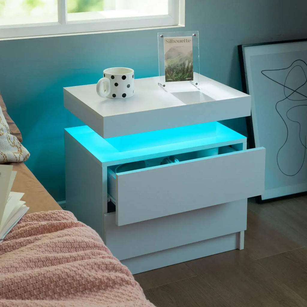 LED Nightstand Set of 2 with 2 Drawers - BaseMaxCore