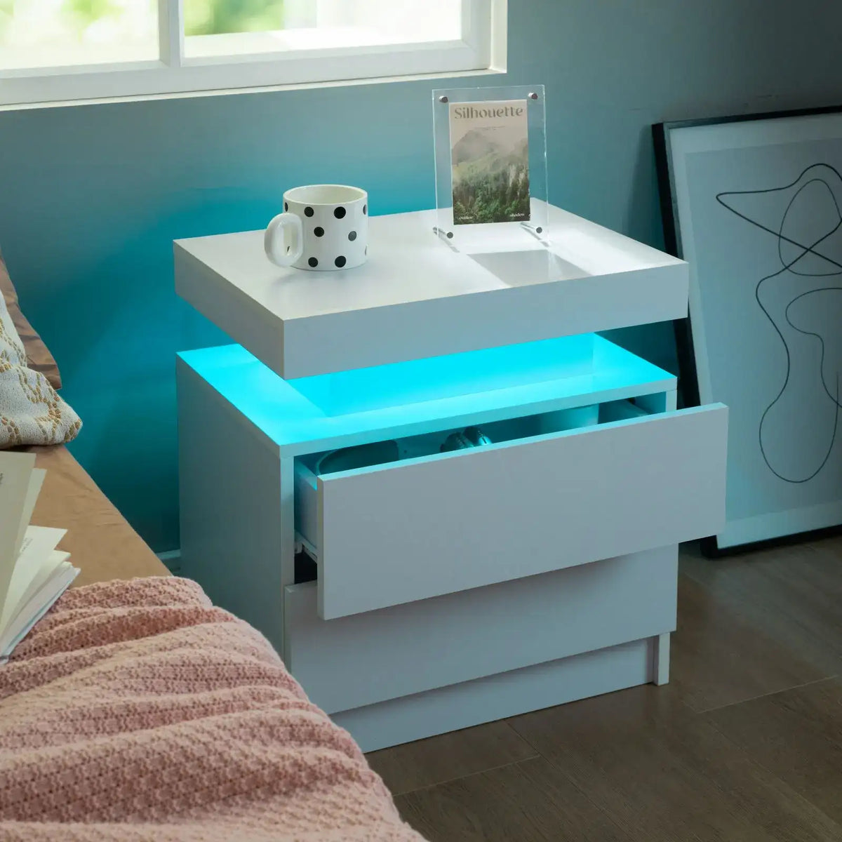 LED Nightstand Set of 2 with 2 Drawers - BaseMaxCore