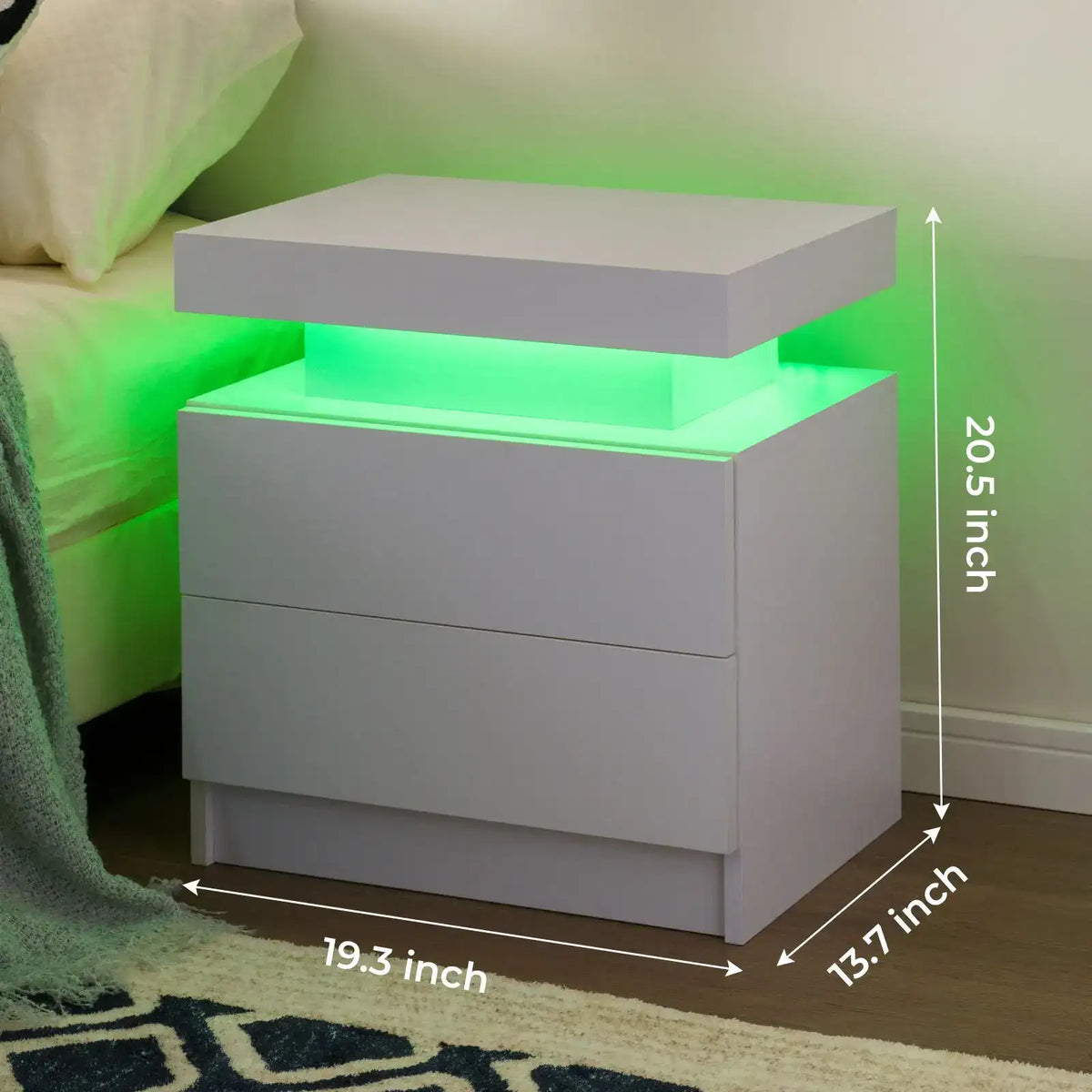 LED Nightstand Set of 2 with 2 Drawers - BaseMaxCore