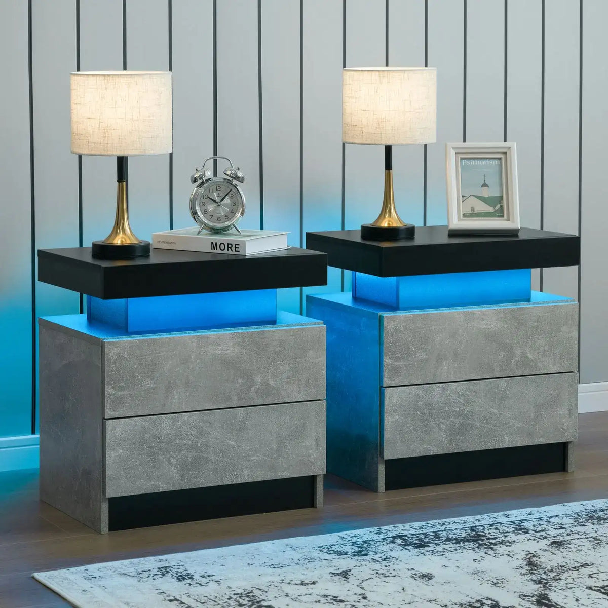 LED Nightstand Set of 2 with 2 Drawers - BaseMaxCore