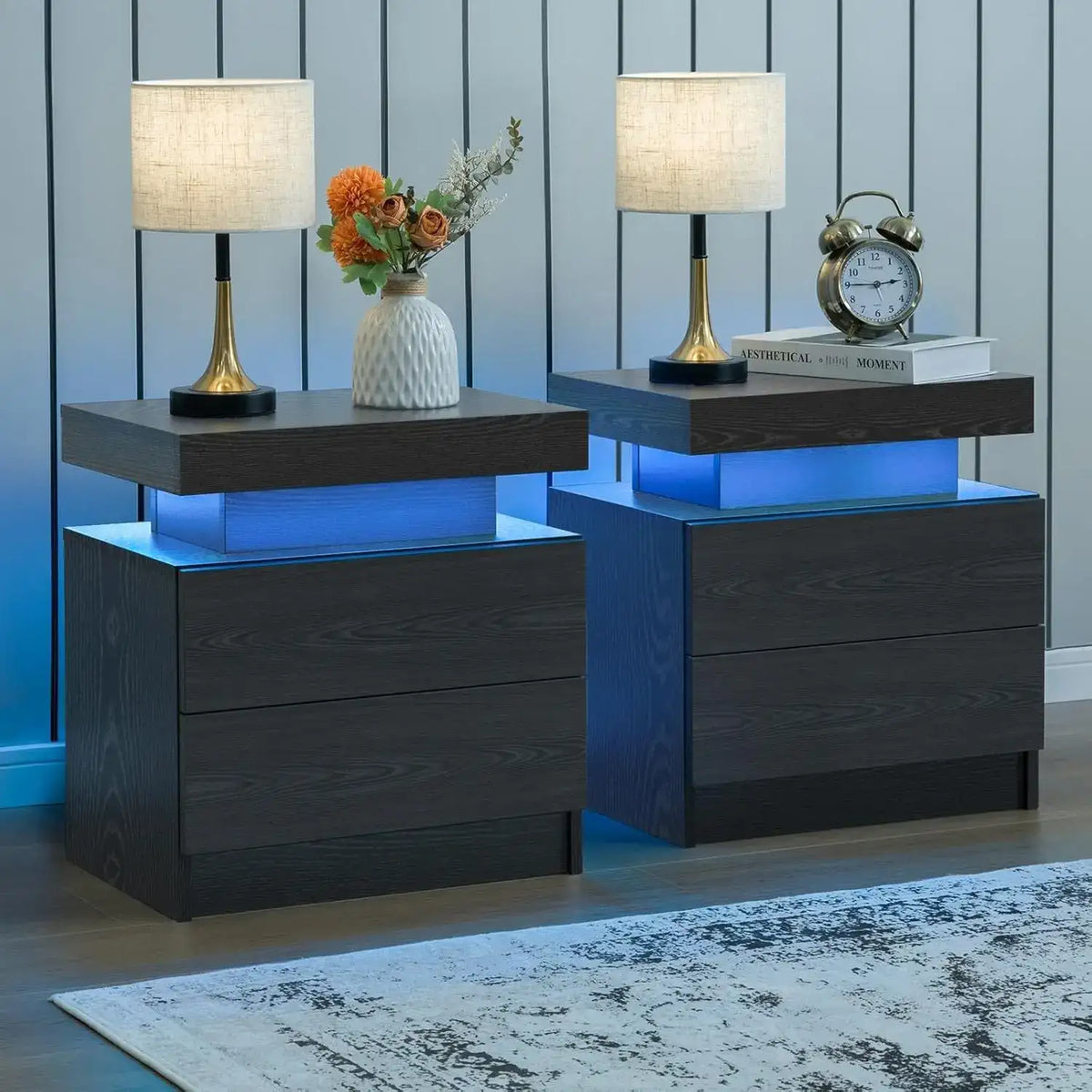 LED Nightstand Set of 2 with 2 Drawers - BaseMaxCore
