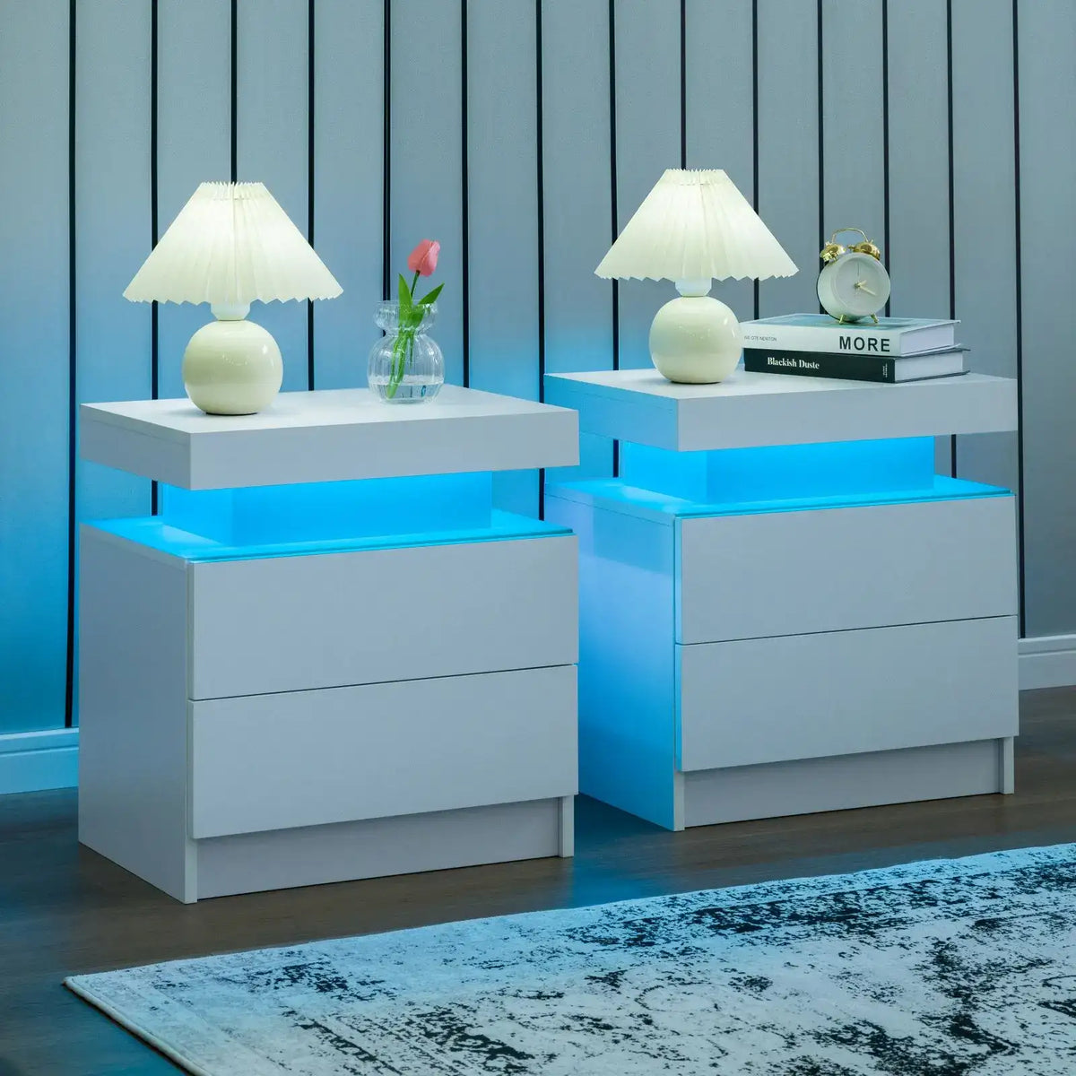 LED Nightstand Set of 2 with 2 Drawers - BaseMaxCore