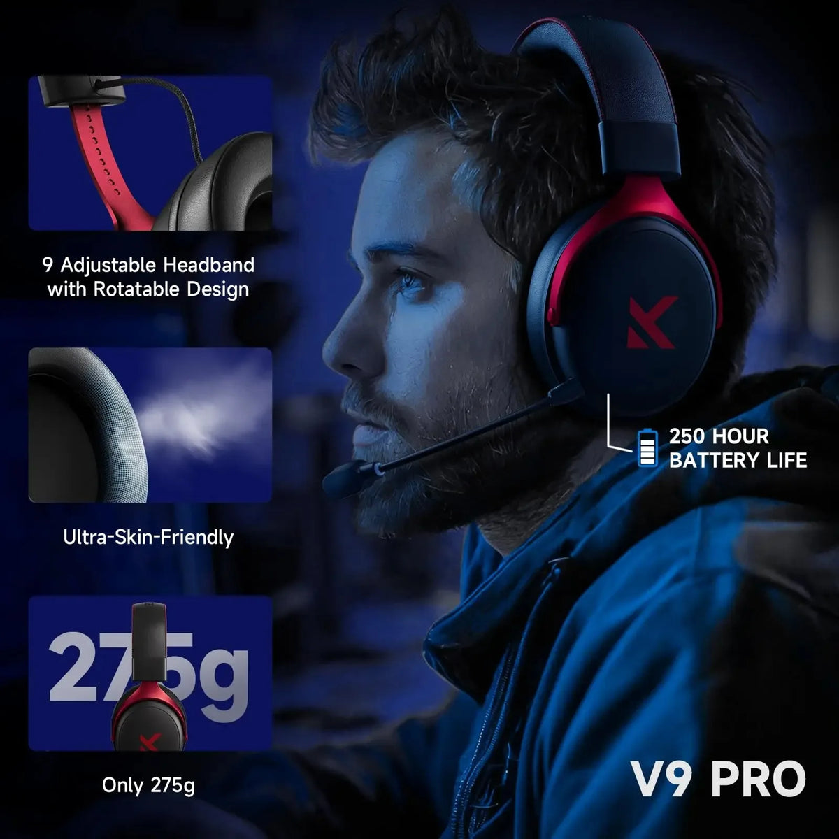 MCHOSE V9 Pro Wireless Gaming Headset - BaseMaxCore