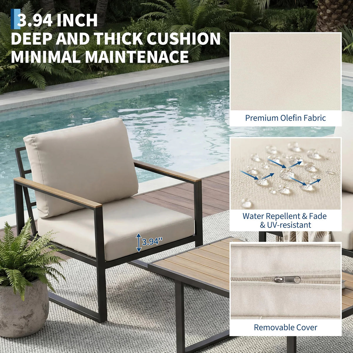 Outdoor Sectional Patio Sofa Set with Coffee Table - BaseMaxCore