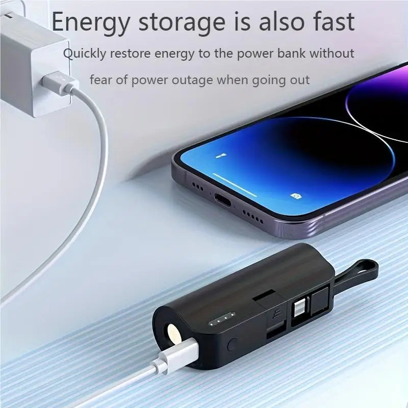 Mini 5,000mAh Power Bank with Built-In Cables - BaseMaxCore