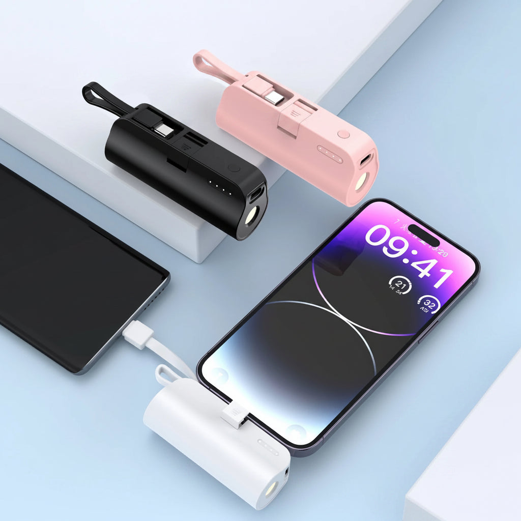 Mini 5,000mAh Power Bank with Built-In Cables - BaseMaxCore