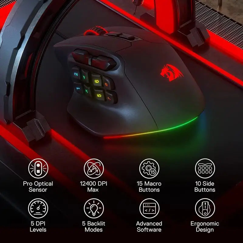 Redragon M811 Aatrox MMO Gaming Mouse - BaseMaxCore