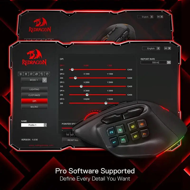 Redragon M811 Aatrox MMO Gaming Mouse - BaseMaxCore
