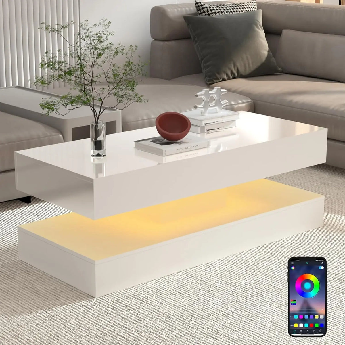 RGB LED Coffee Table with Storage Drawers - BaseMaxCore