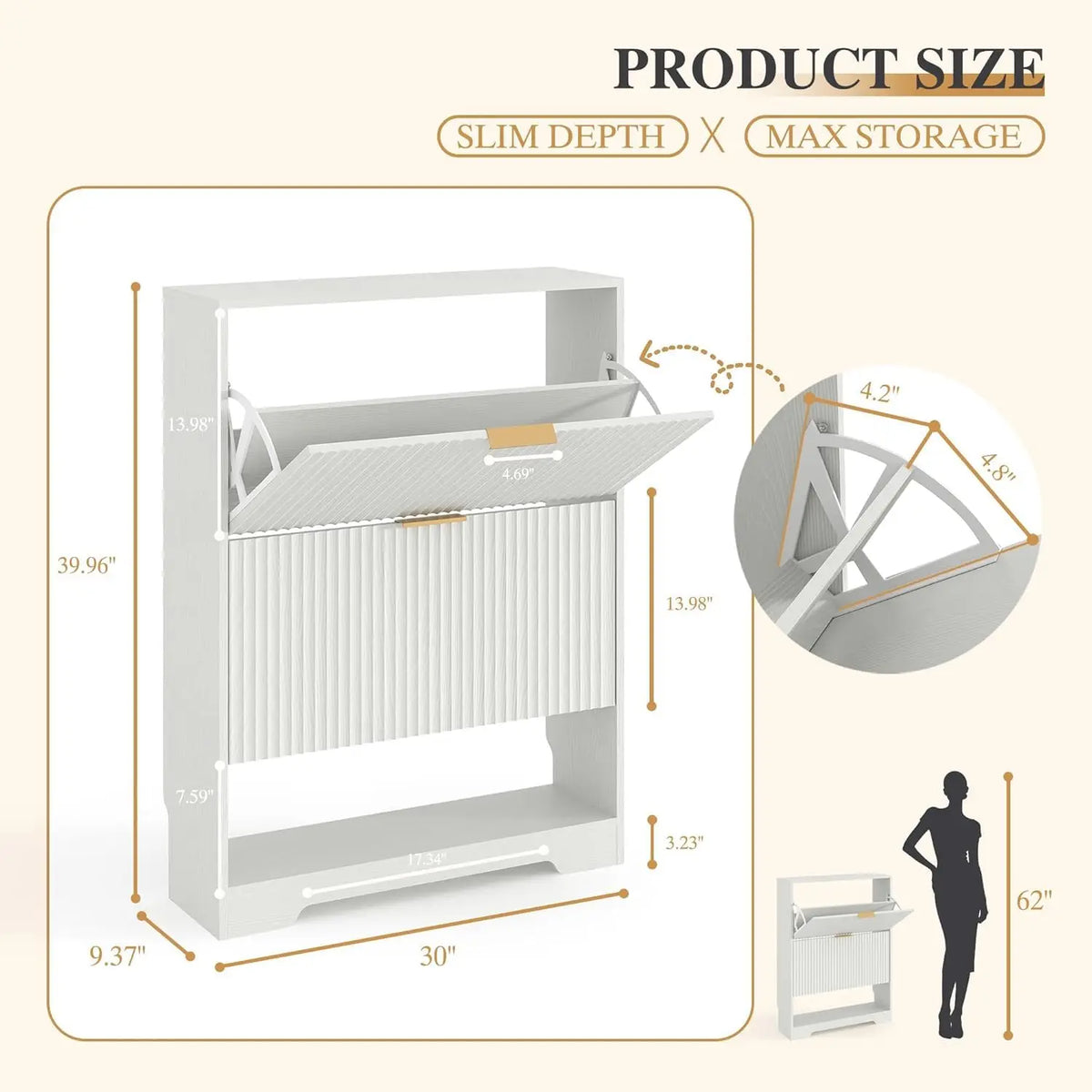 Slim Fluted Shoe Cabinet with Flip Drawers - BaseMaxCore