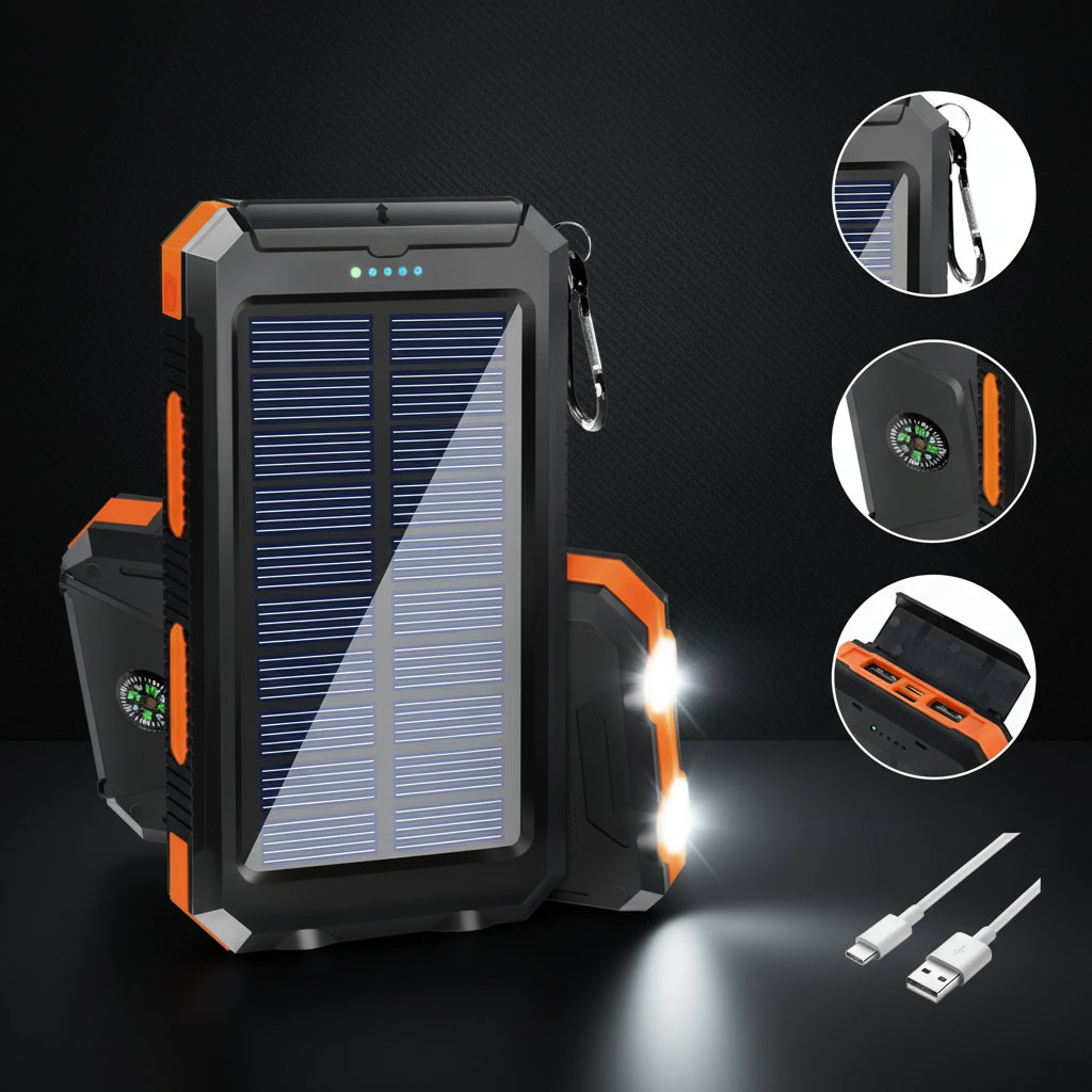 Solar Power Bank with Flashlight & Compass - BaseMaxCore