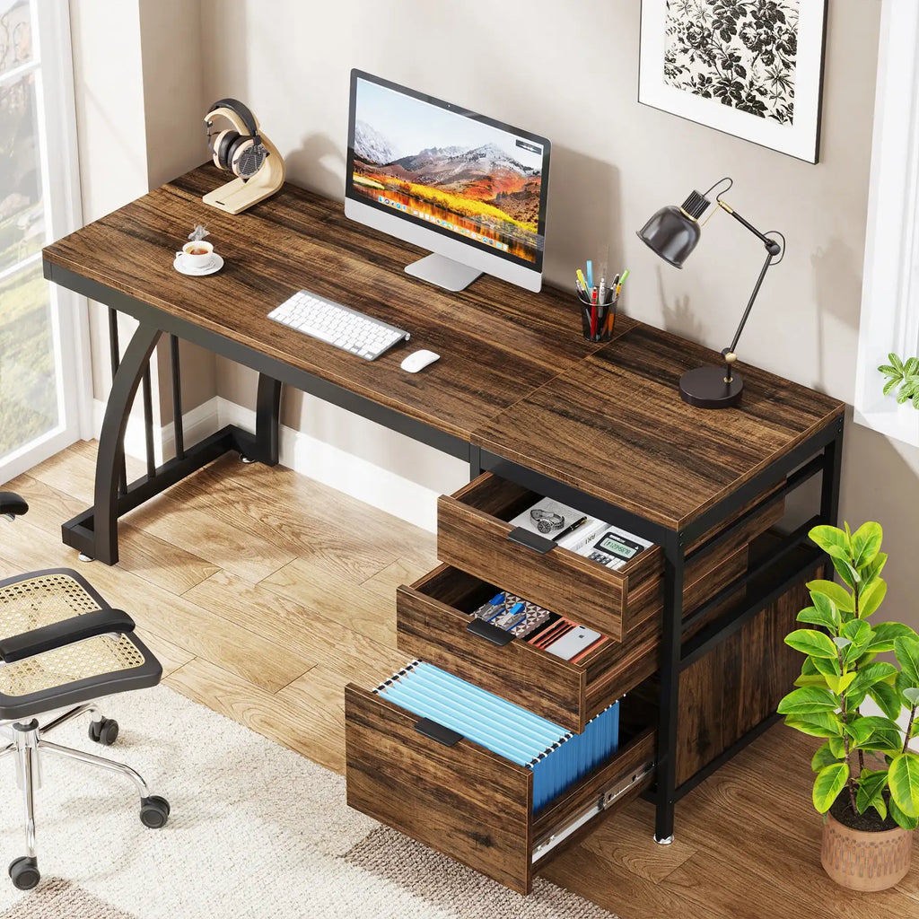 Tribesigns 59" Industrial Computer Desk with 3 Drawers - BaseMaxCore