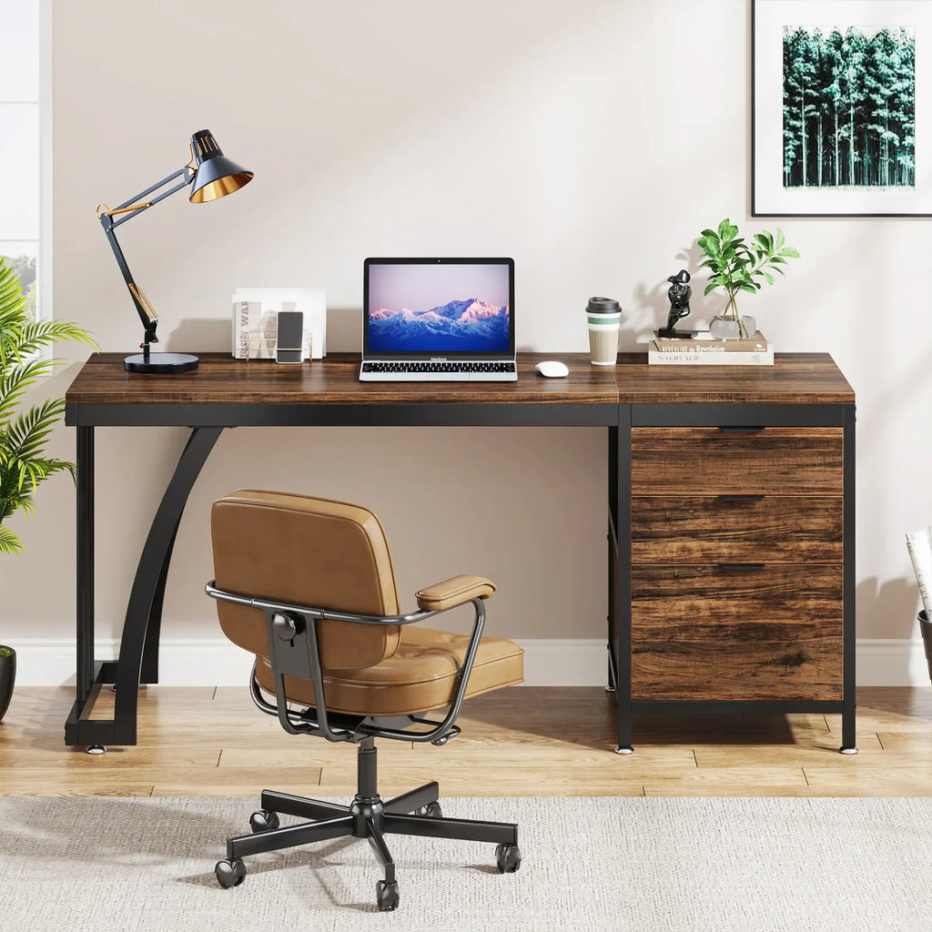 Tribesigns 59" Industrial Computer Desk with 3 Drawers - BaseMaxCore