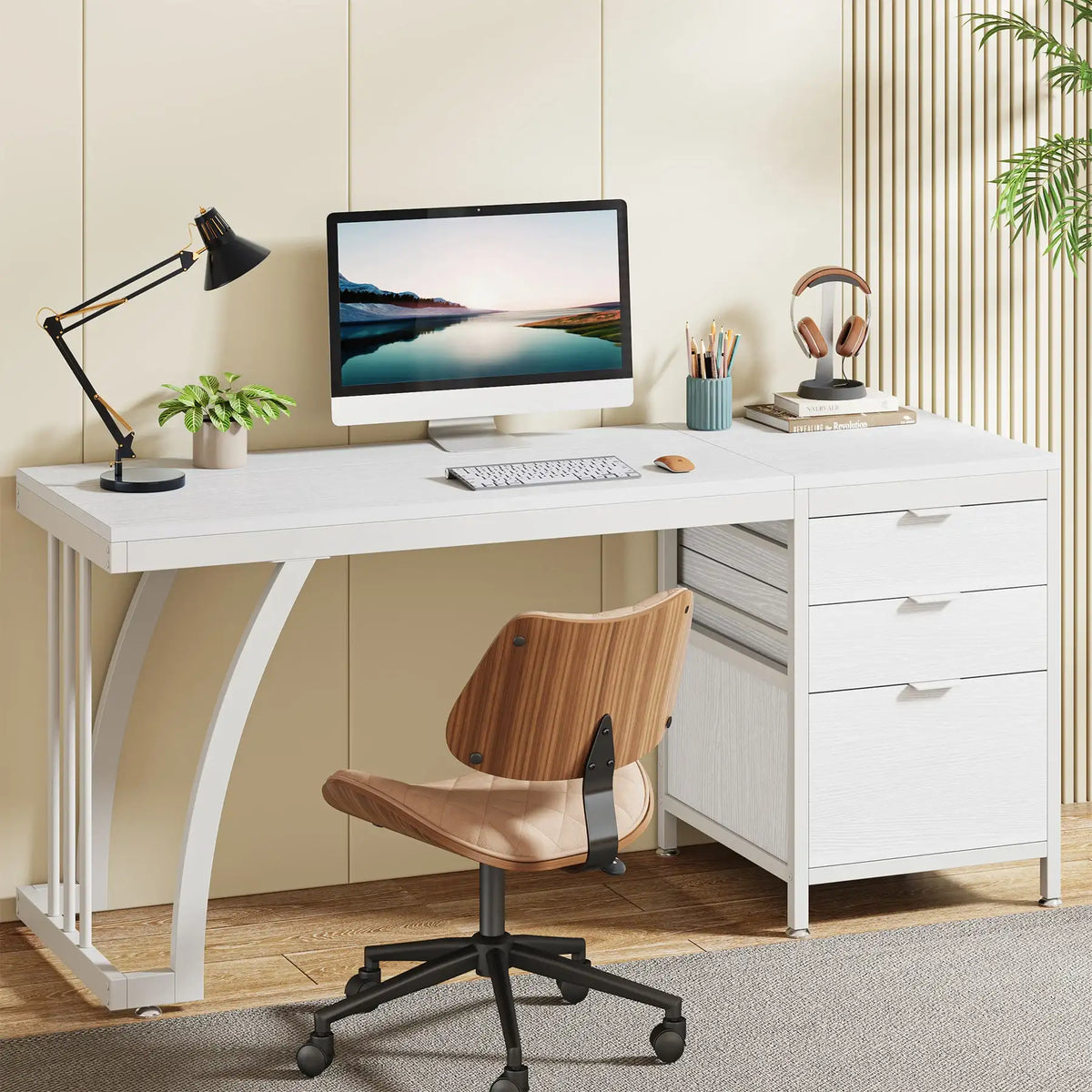 Tribesigns 59" Industrial Computer Desk with 3 Drawers - BaseMaxCore