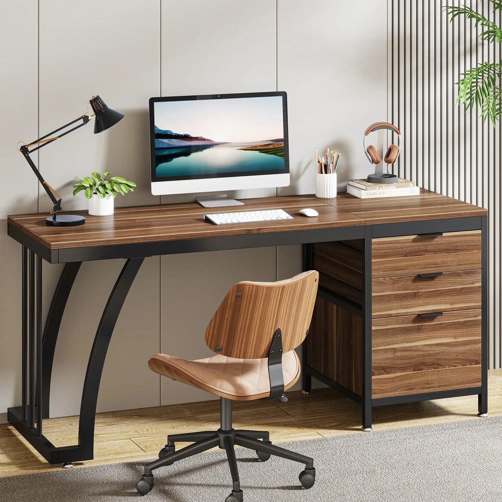 Tribesigns 59" Industrial Computer Desk with 3 Drawers - BaseMaxCore