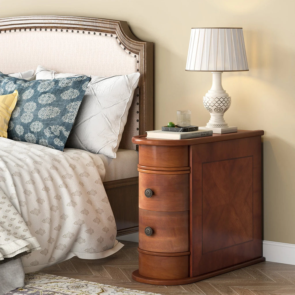 Tribesigns Round Solid Wood Bedside Table with Drawer - BaseMaxCore