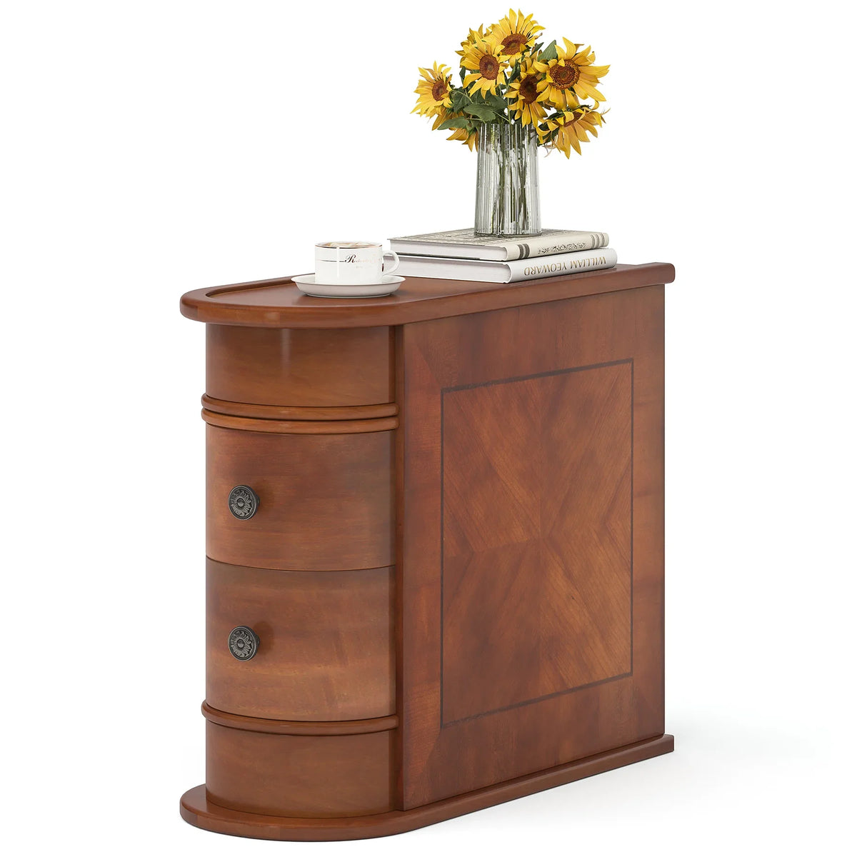 Tribesigns Round Solid Wood Bedside Table with Drawer - BaseMaxCore