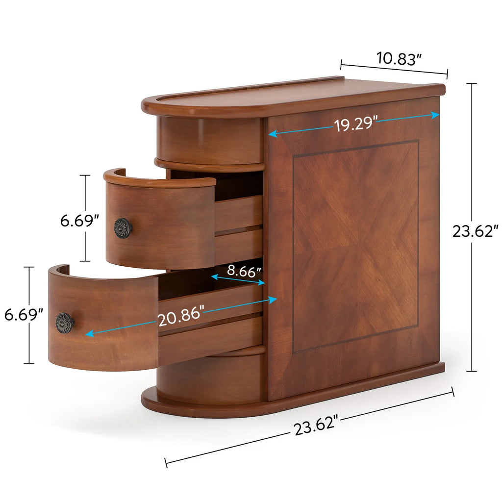 Tribesigns Round Solid Wood Bedside Table with Drawer - BaseMaxCore