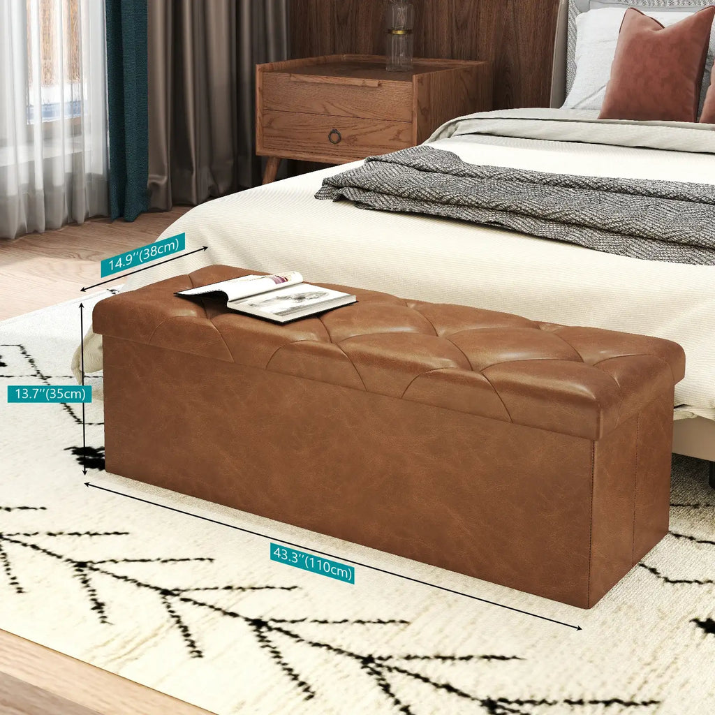 Tufted Faux Leather Storage Ottoman Bench - BaseMaxCore