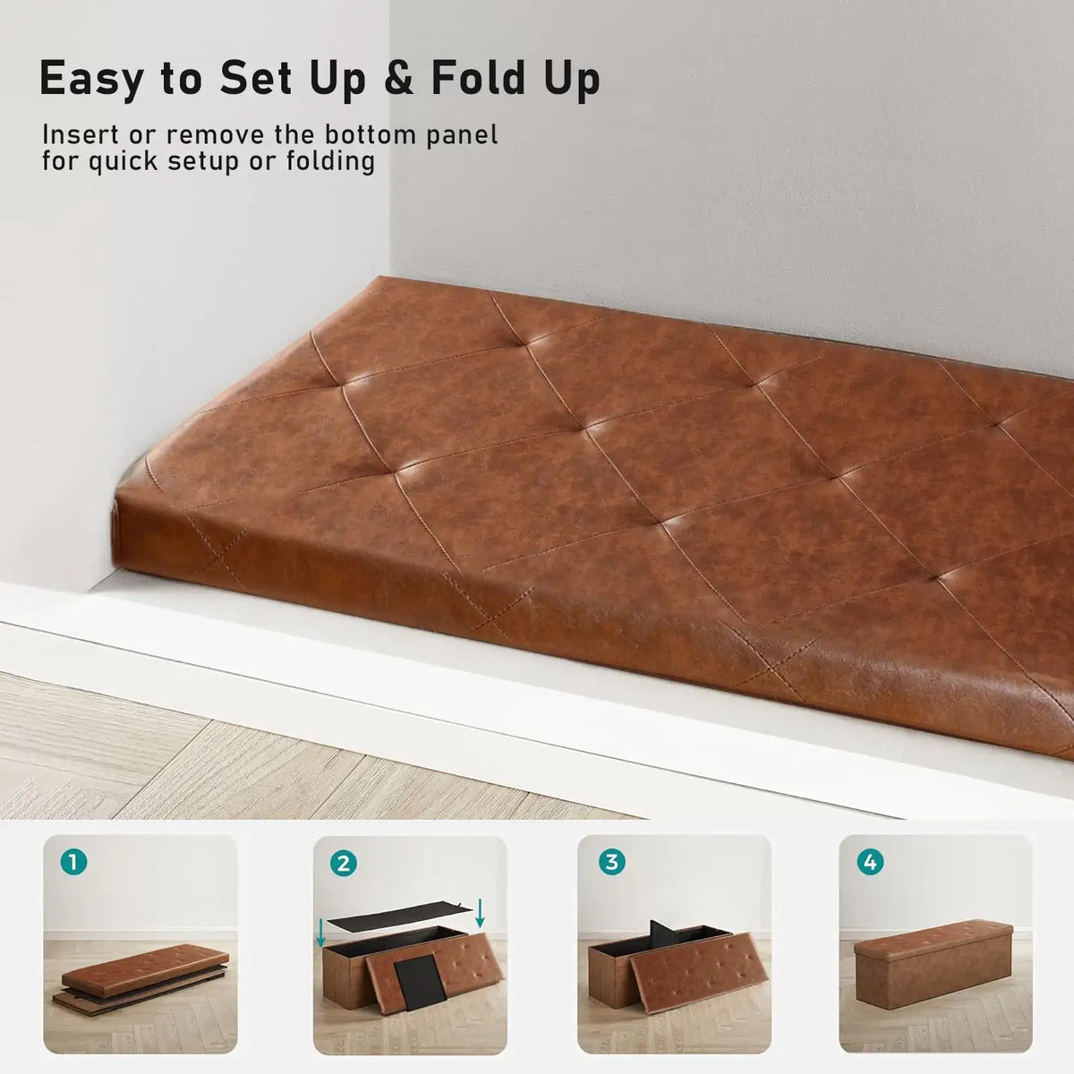 Tufted Faux Leather Storage Ottoman Bench - BaseMaxCore