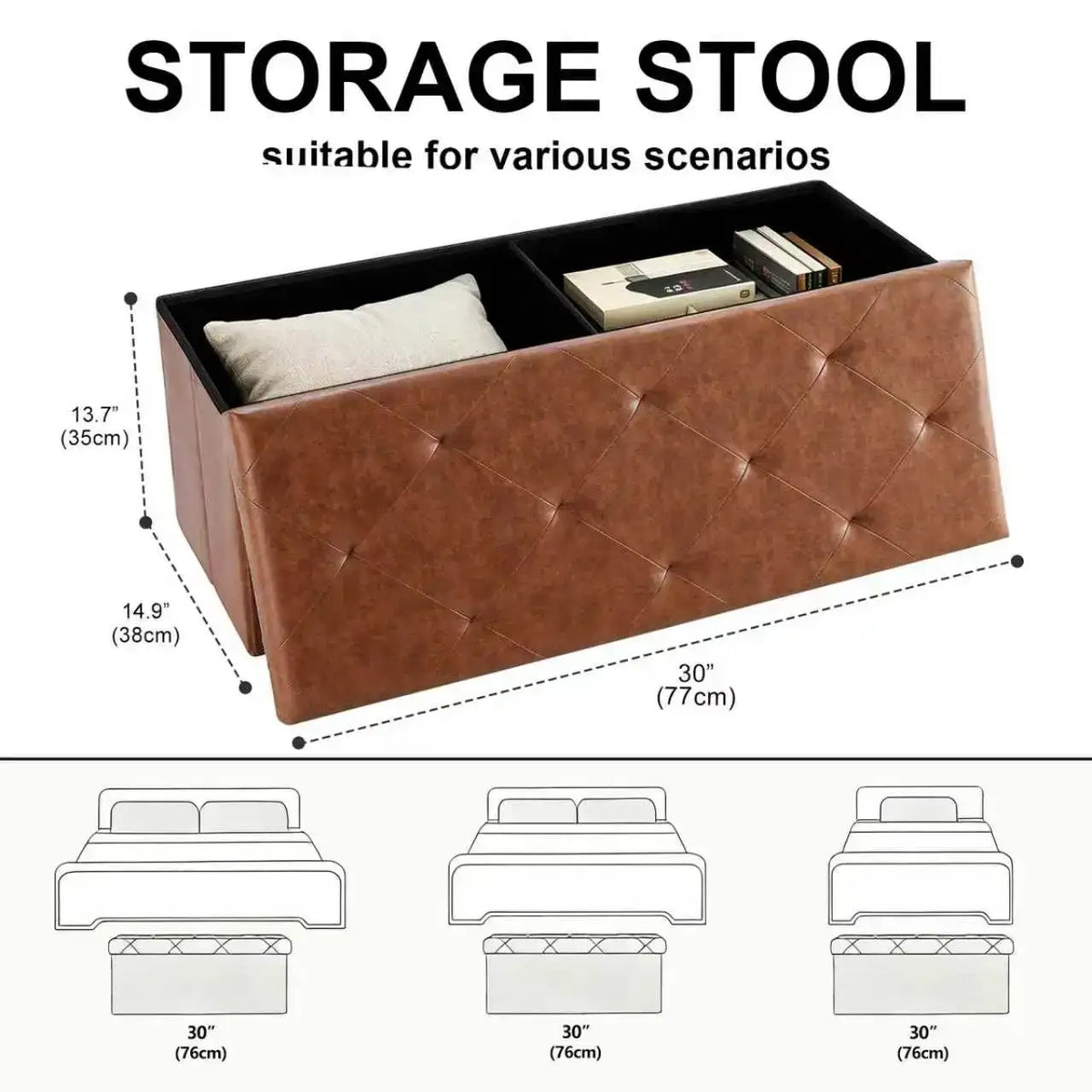 Tufted Faux Leather Storage Ottoman Bench - BaseMaxCore