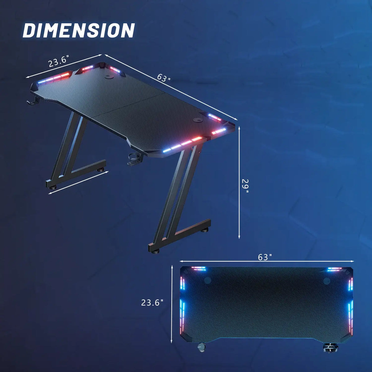 Z-Shaped PC Gaming Desk with RGB LED & Mouse Pad - BaseMaxCore